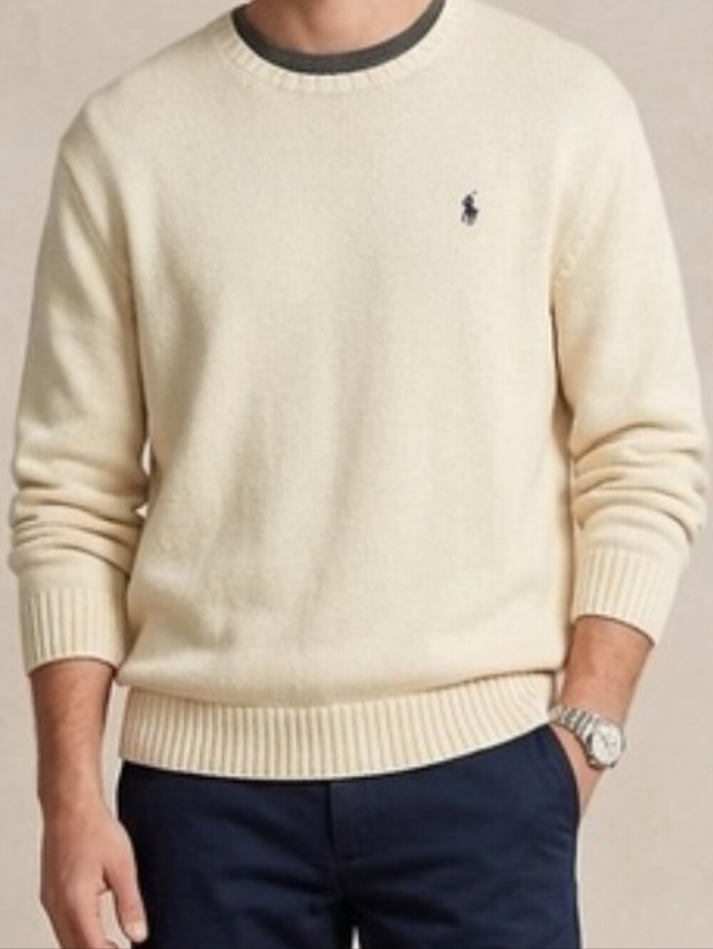 🆕Polo by Ralph Lauren Young Men's V-Neck Sweater in Cream with Navy Pony Sz XL